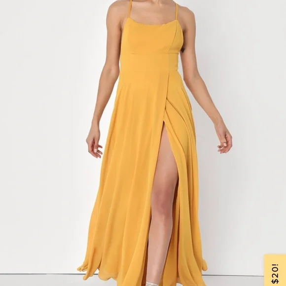 Lulus | Dresses | Lulus Dreamy Romance Mustard Yellow Backless Maxi Dress |  Poshmark